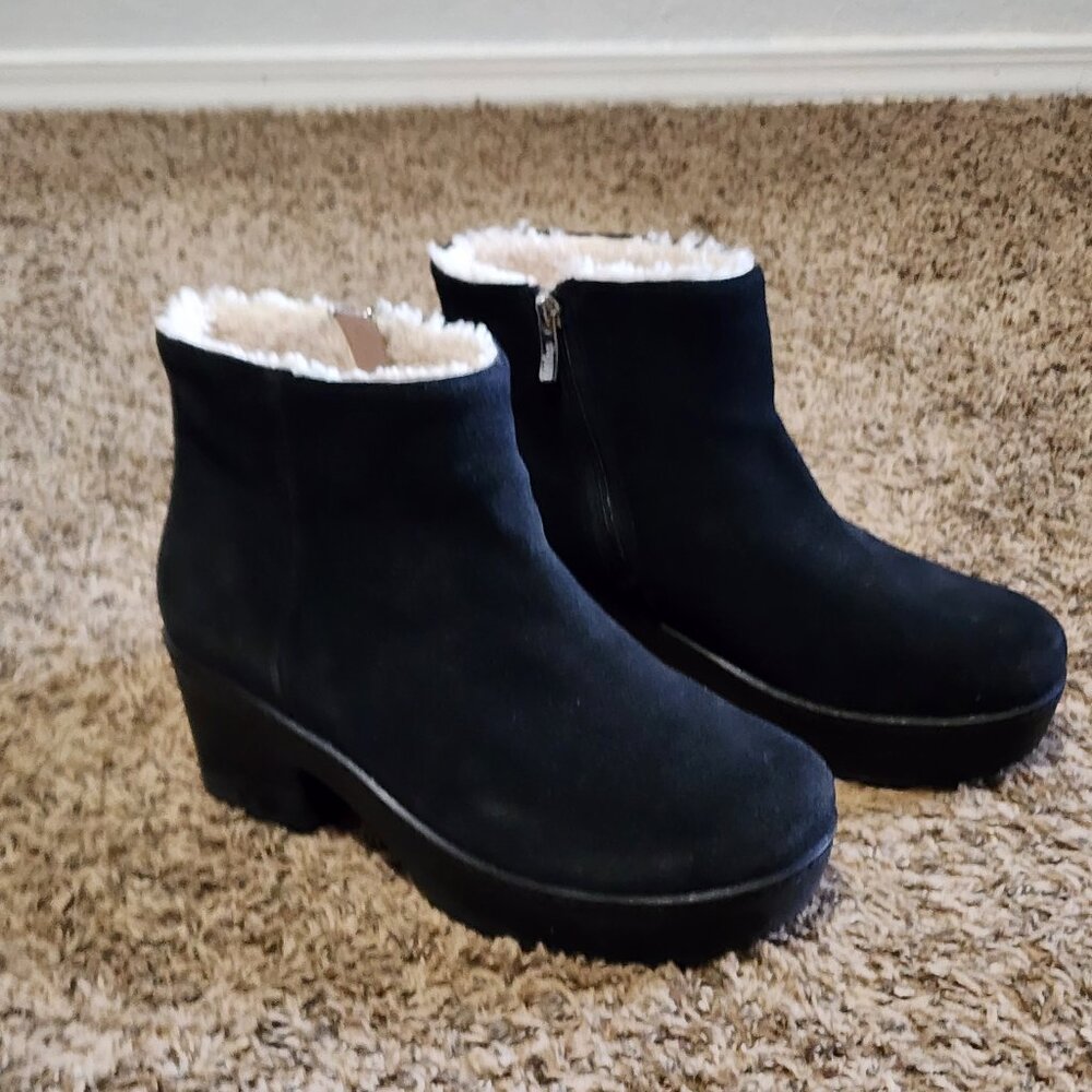 FitFlop Suede Chunky Platform Black Boots Size 9 Sherpa Lined